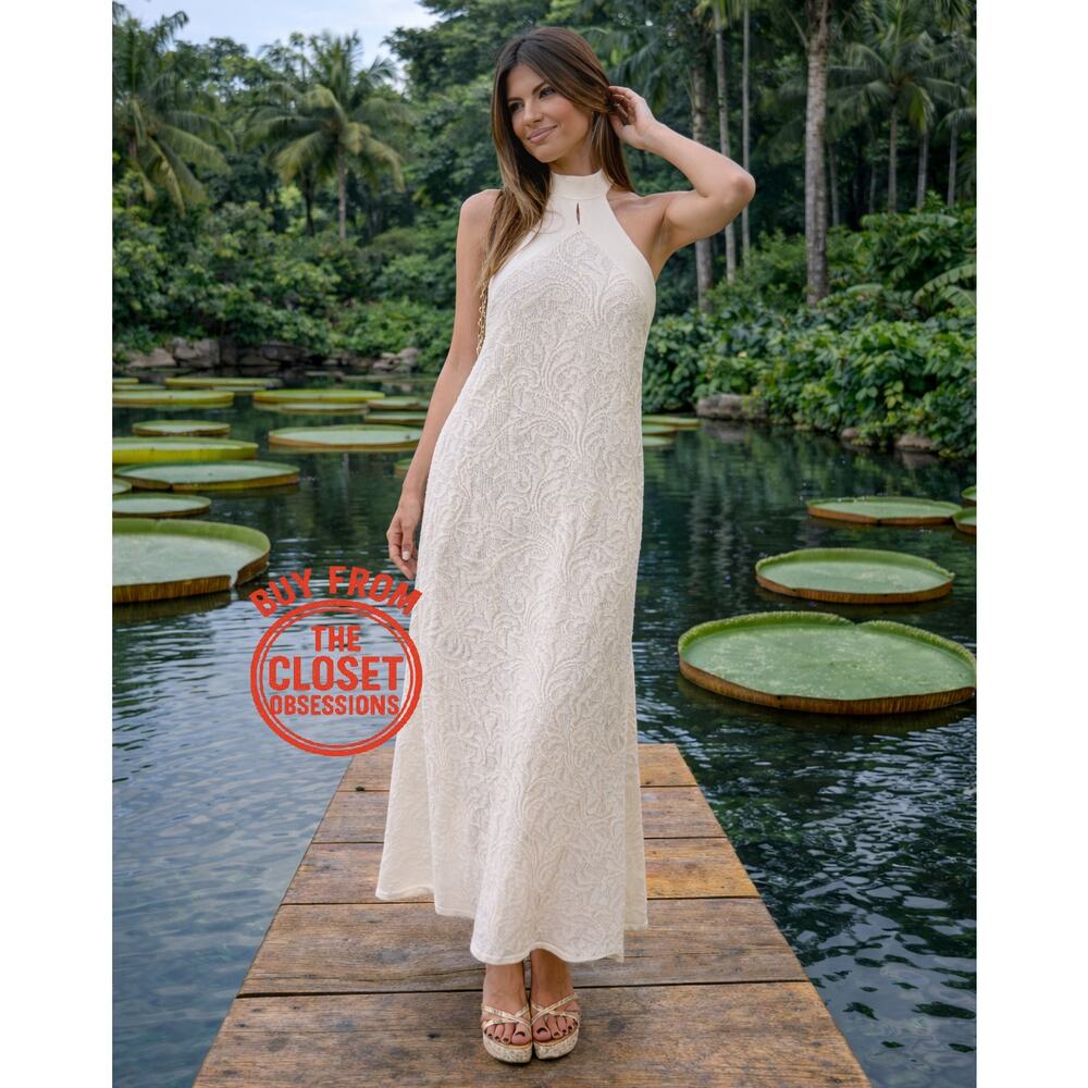 Zara NWT White Textured Halter Open Back Midi Dress Bridal Resort M